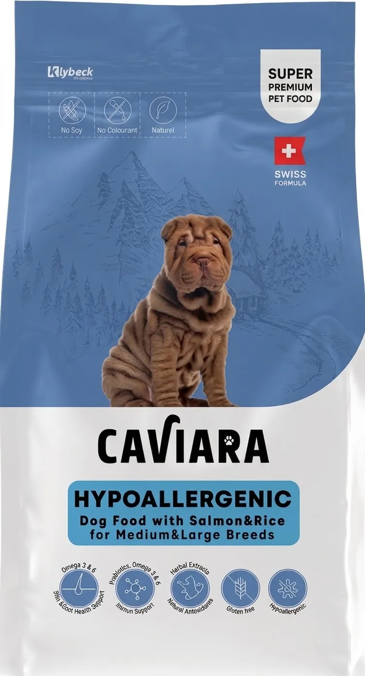 CAVIARA Hypoallergenic Medium & Large Breed Adult Dog Food with Salmon & Rice  2KG