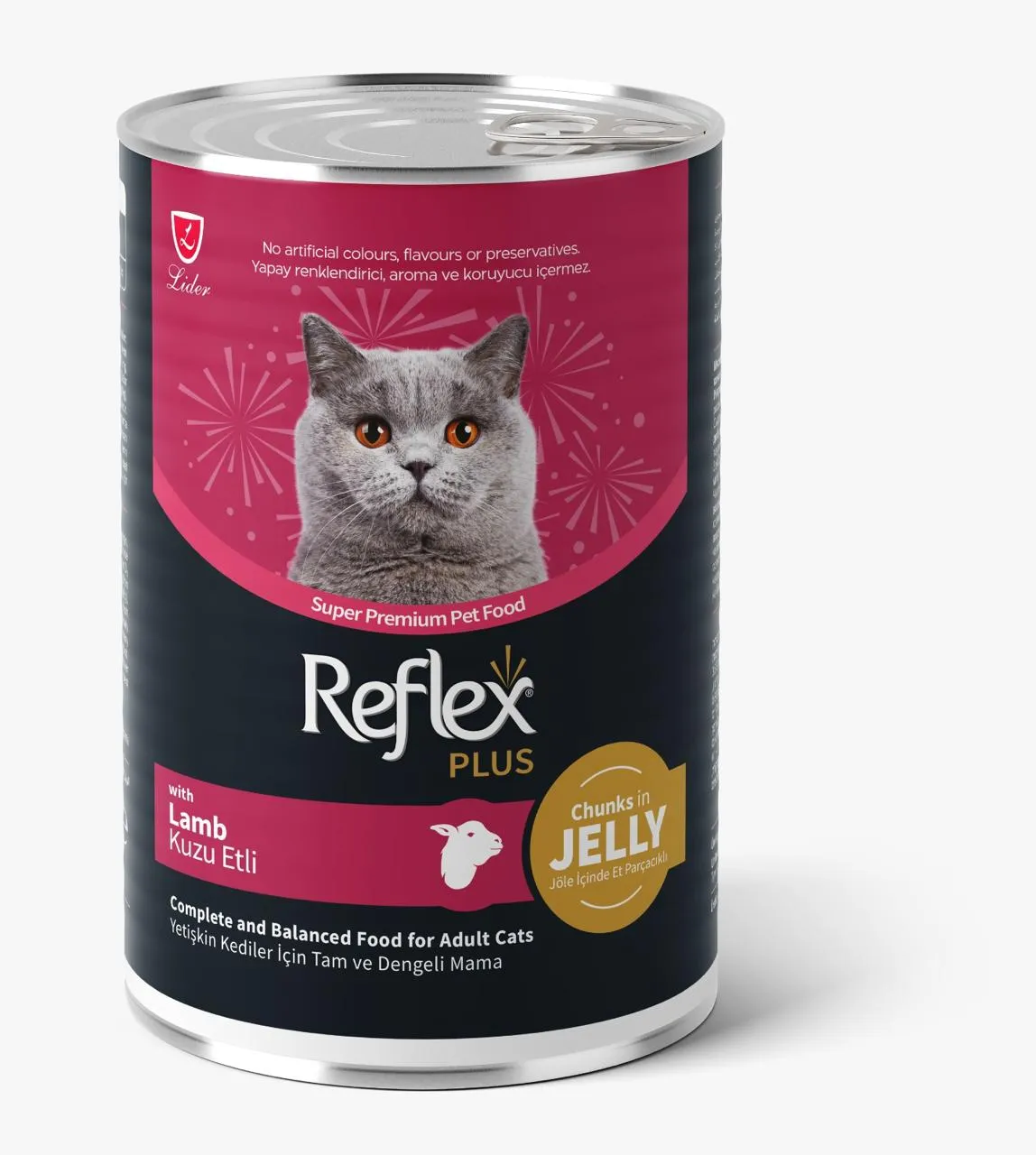 Reflex Plus Adult Cat Wet Food  with Lamb  Chunks in jelly 400gm