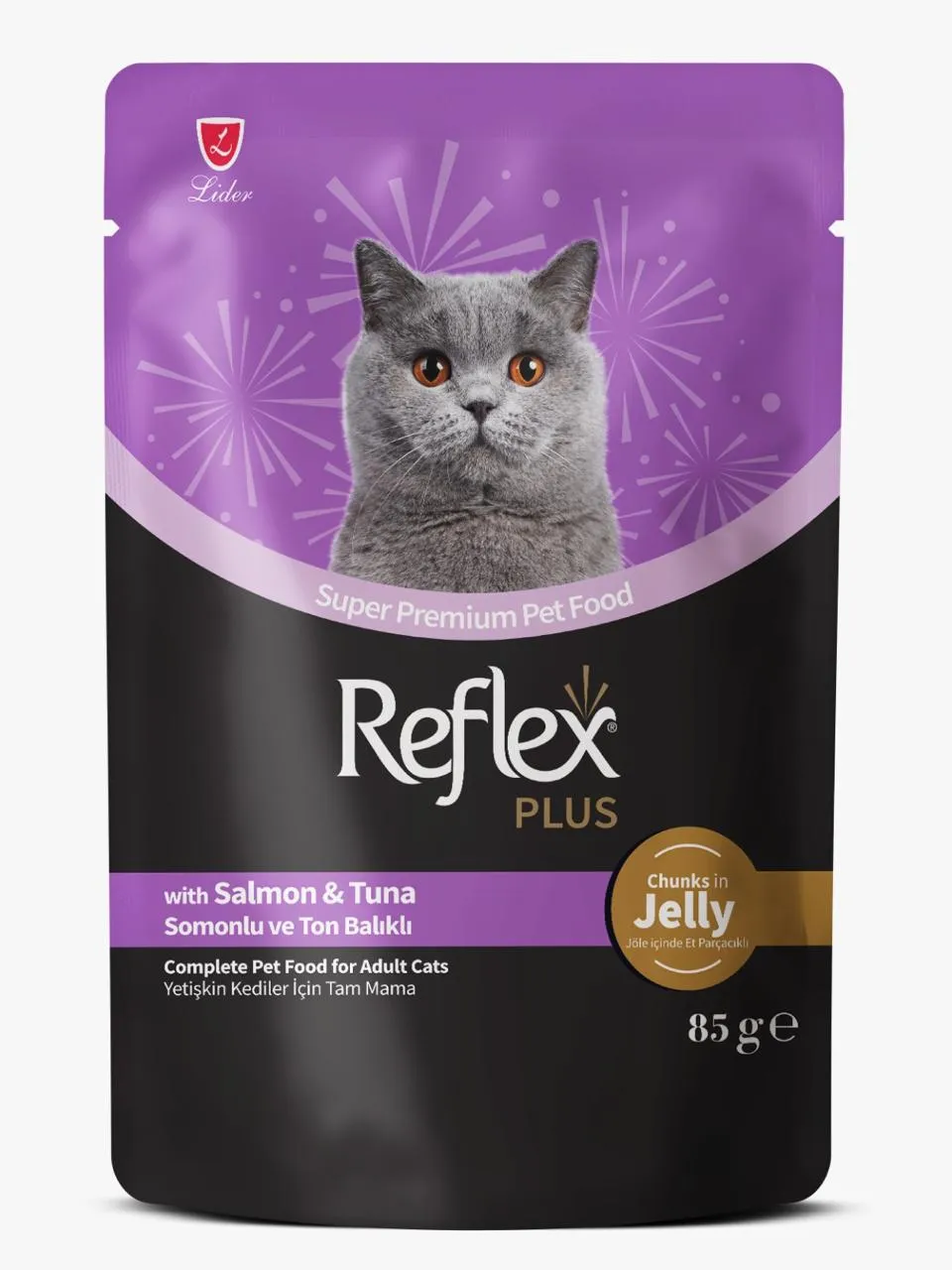 Reflex Plus Adult Cat Wet Food  with Salmon & Tuna Chunks in jelly 85gm