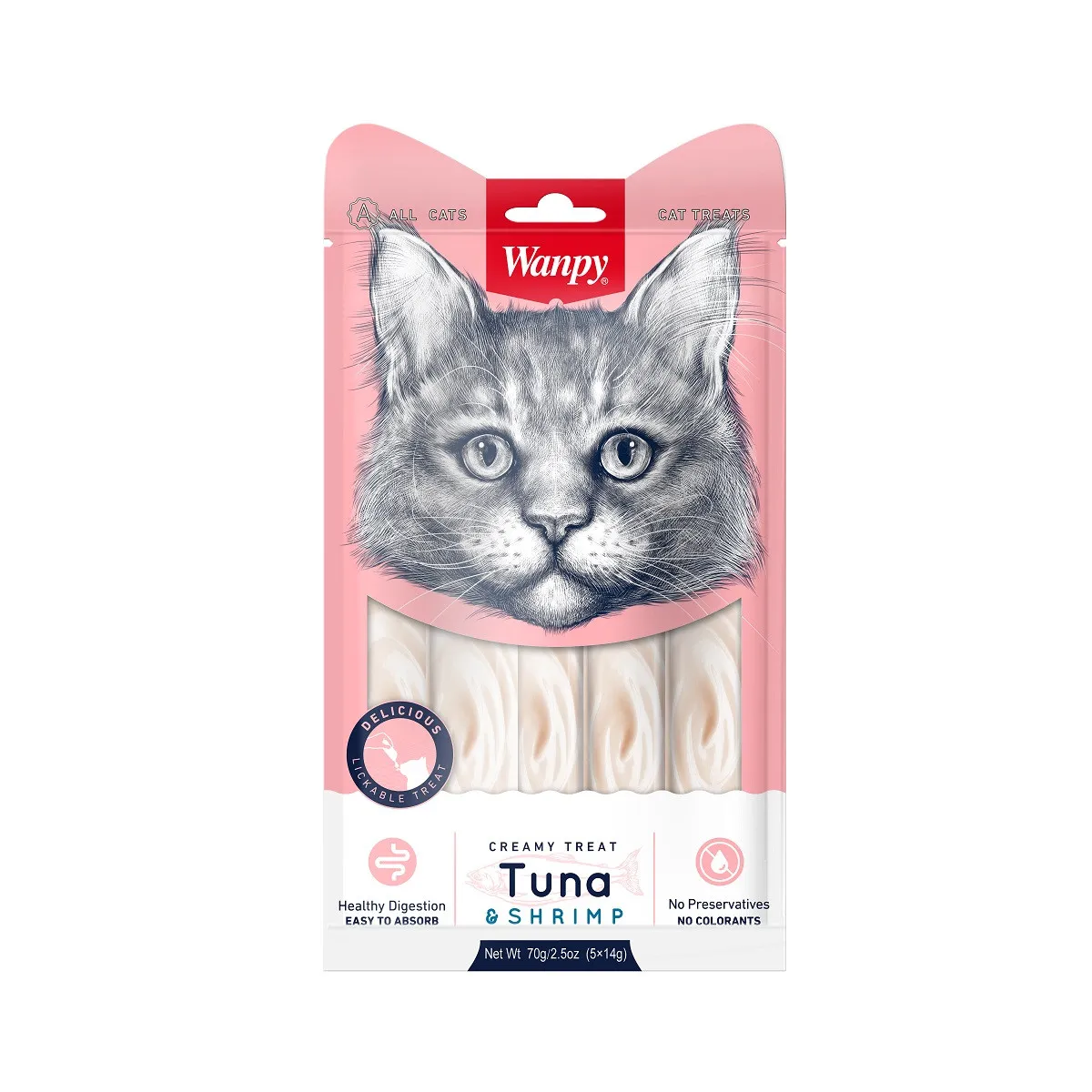 Wanpy Creamy Cat Treats with TUNA & SHRIMP - 5X14gm
