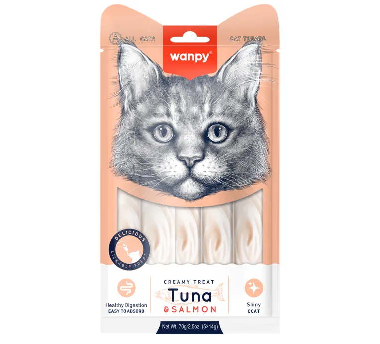 Wanpy Creamy Cat Treats with TUNA & SALMON - 5X14gm