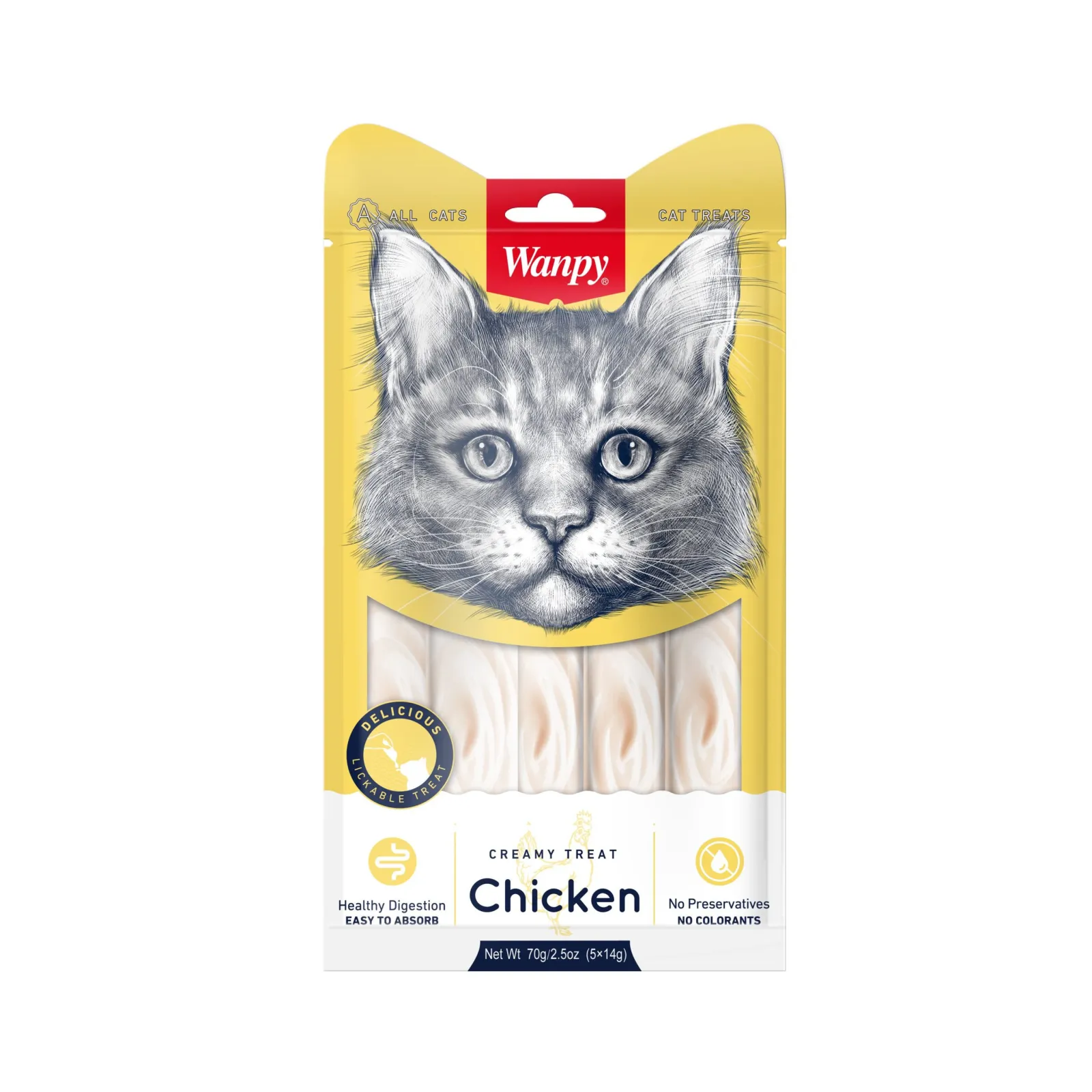 Wanpy Creamy Cat Treats with CHICKEN - 5X14gm