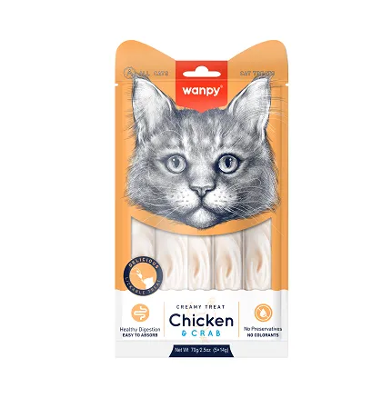Wanpy Creamy Cat Treats with CHICKEN & CRAB - 5X14gm