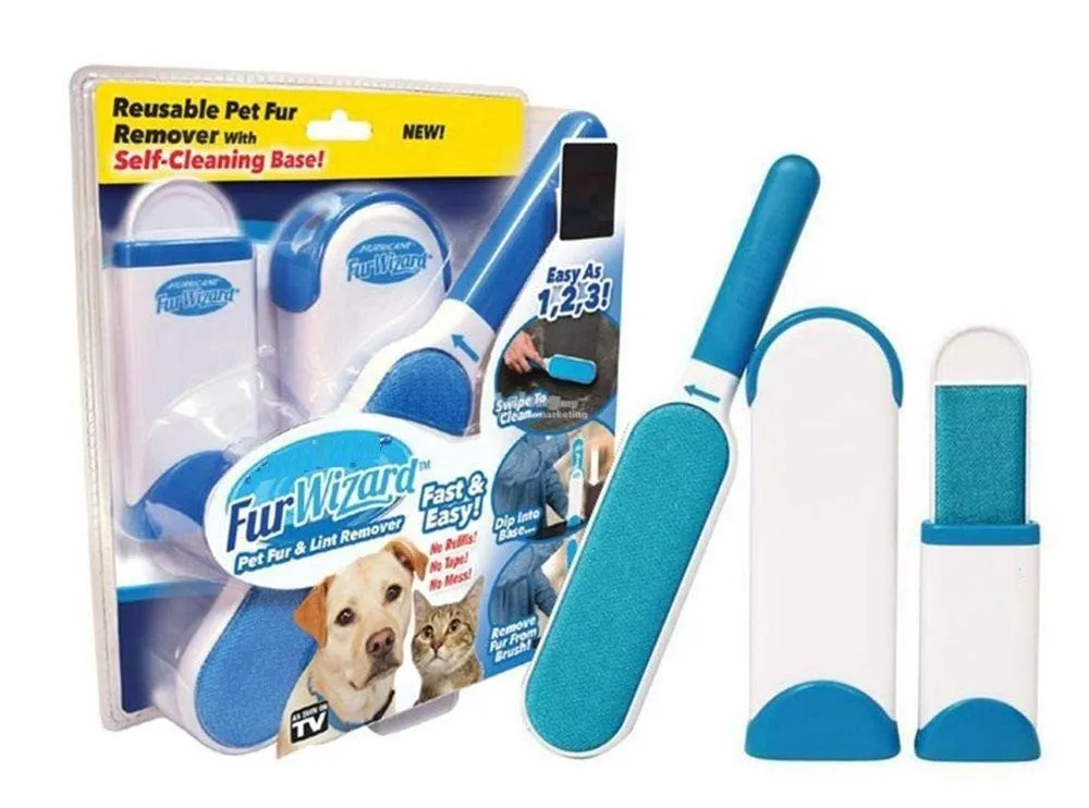 Professional Pet Fur & Lint Remover with Self-Cleaning Base Double-Sided Brush