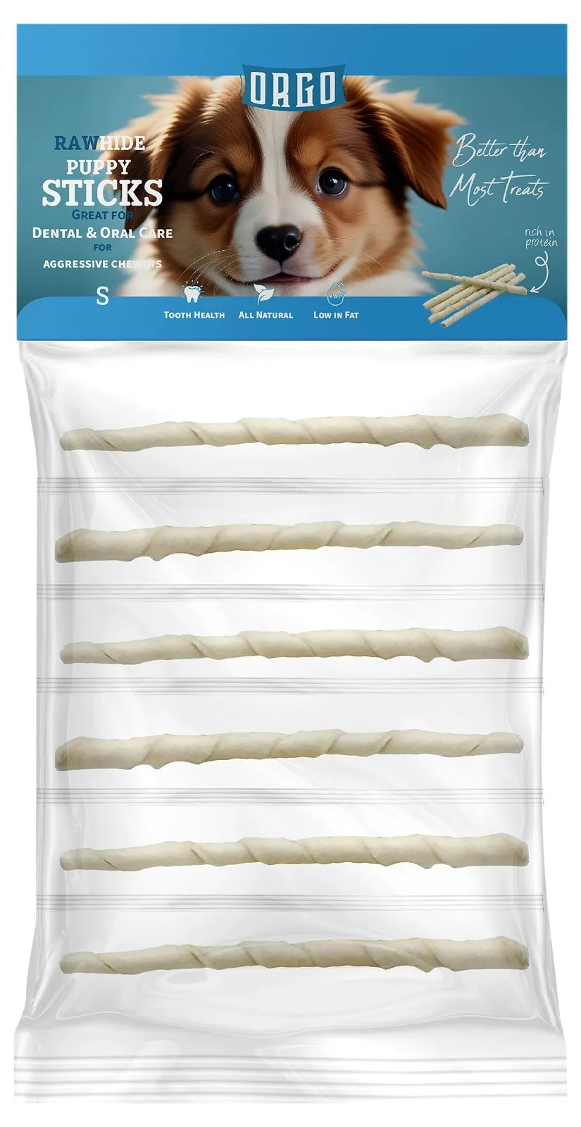 Orgo Rawhide STICKS - 6 PCs - Medium