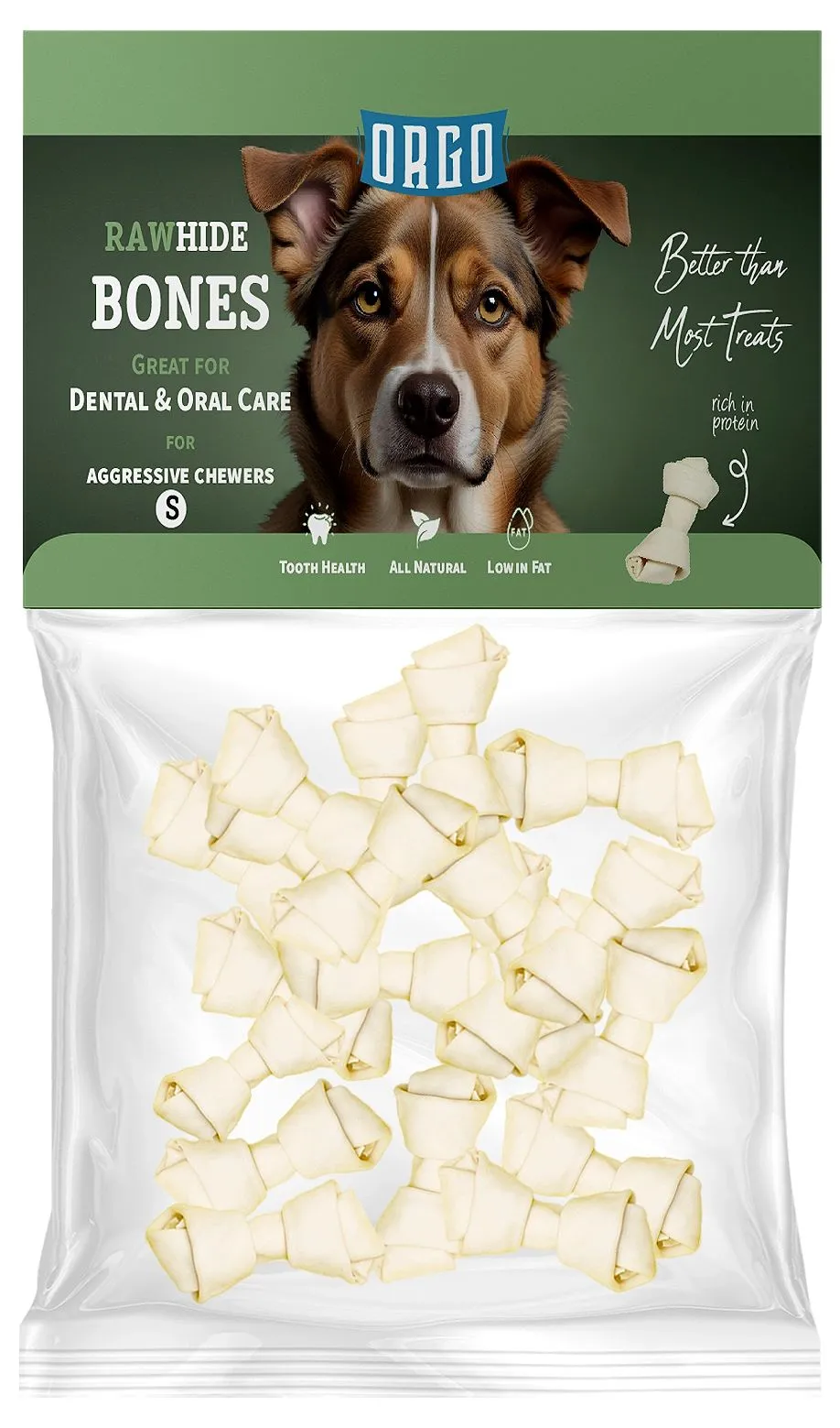 Orgo Rawhide Knotted Bones - Small - 100gm