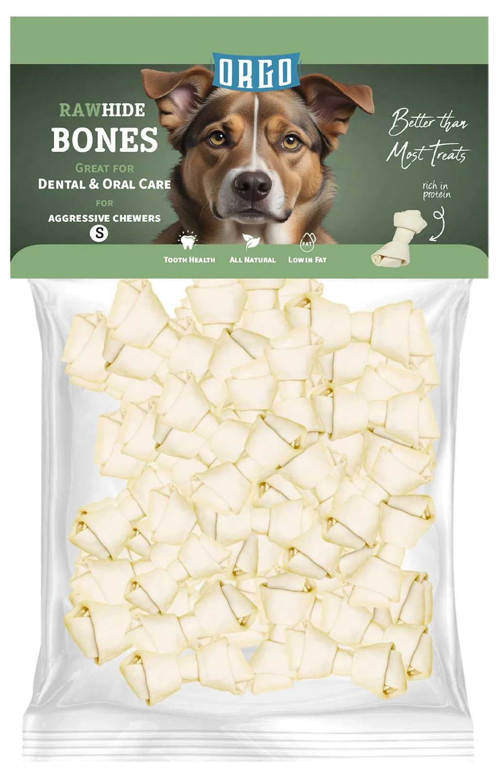 Orgo Rawhide Knotted Bones - Small - 200gm
