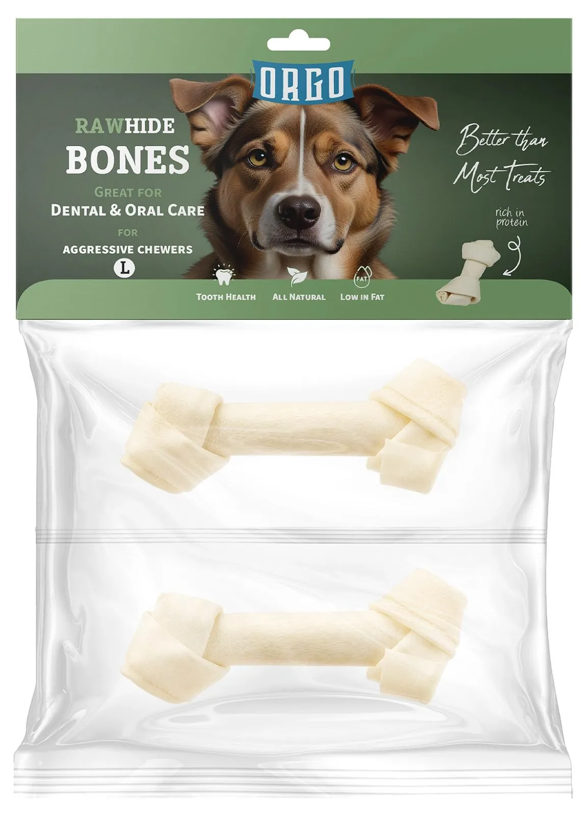 Orgo Rawhide Knotted Bones - 2PCs - Large