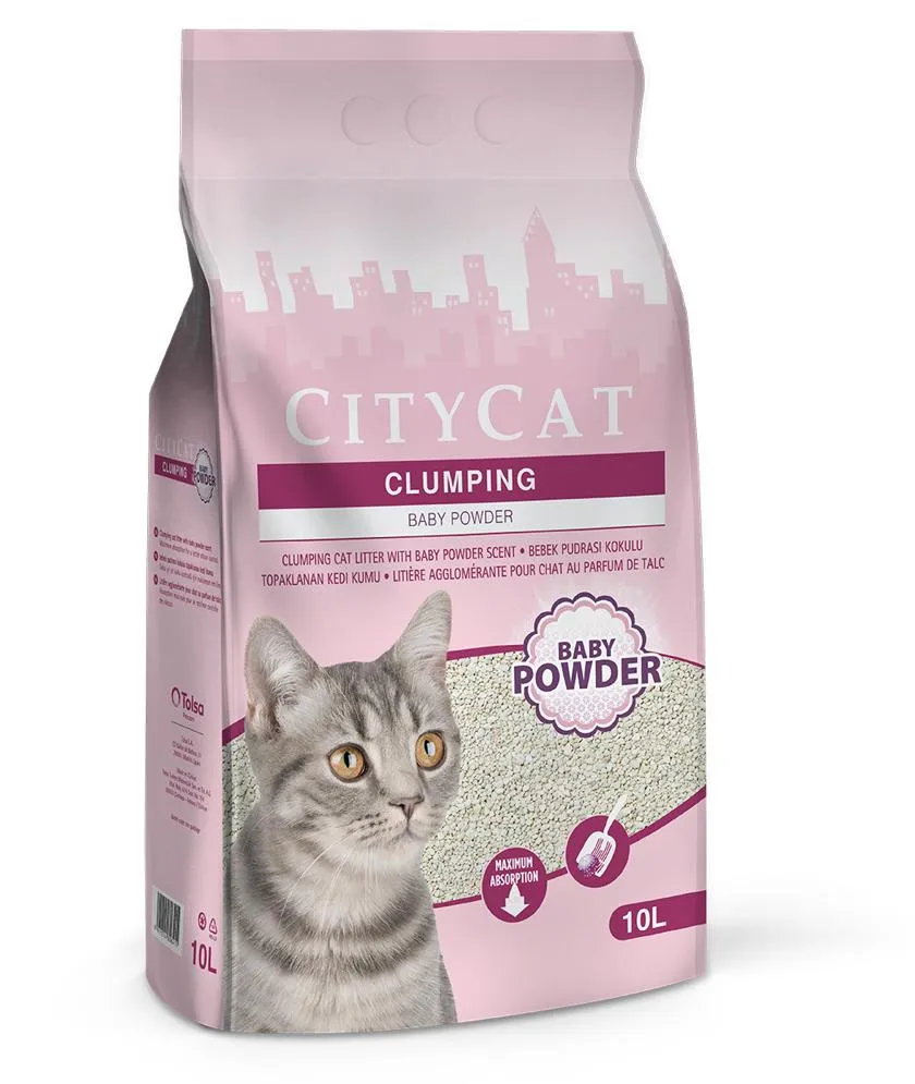 CITYCAT Clumping Cat Litter Baby Powder Scent - 10L