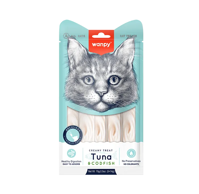 Wanpy Creamy Cat Treats with TUNA & CODFISH - 5X14gm