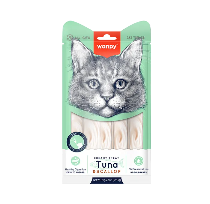 Wanpy Creamy Cat Treats with TUNA & SCALLOP - 5X14gm
