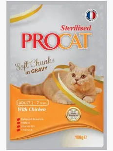 PRO CAT Sterilised Soft Chunks in Gravy with Chicken - 100gm