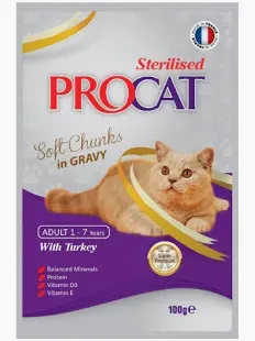PRO CAT Sterilised Soft Chunks in Gravy with TURKEY - 100gm