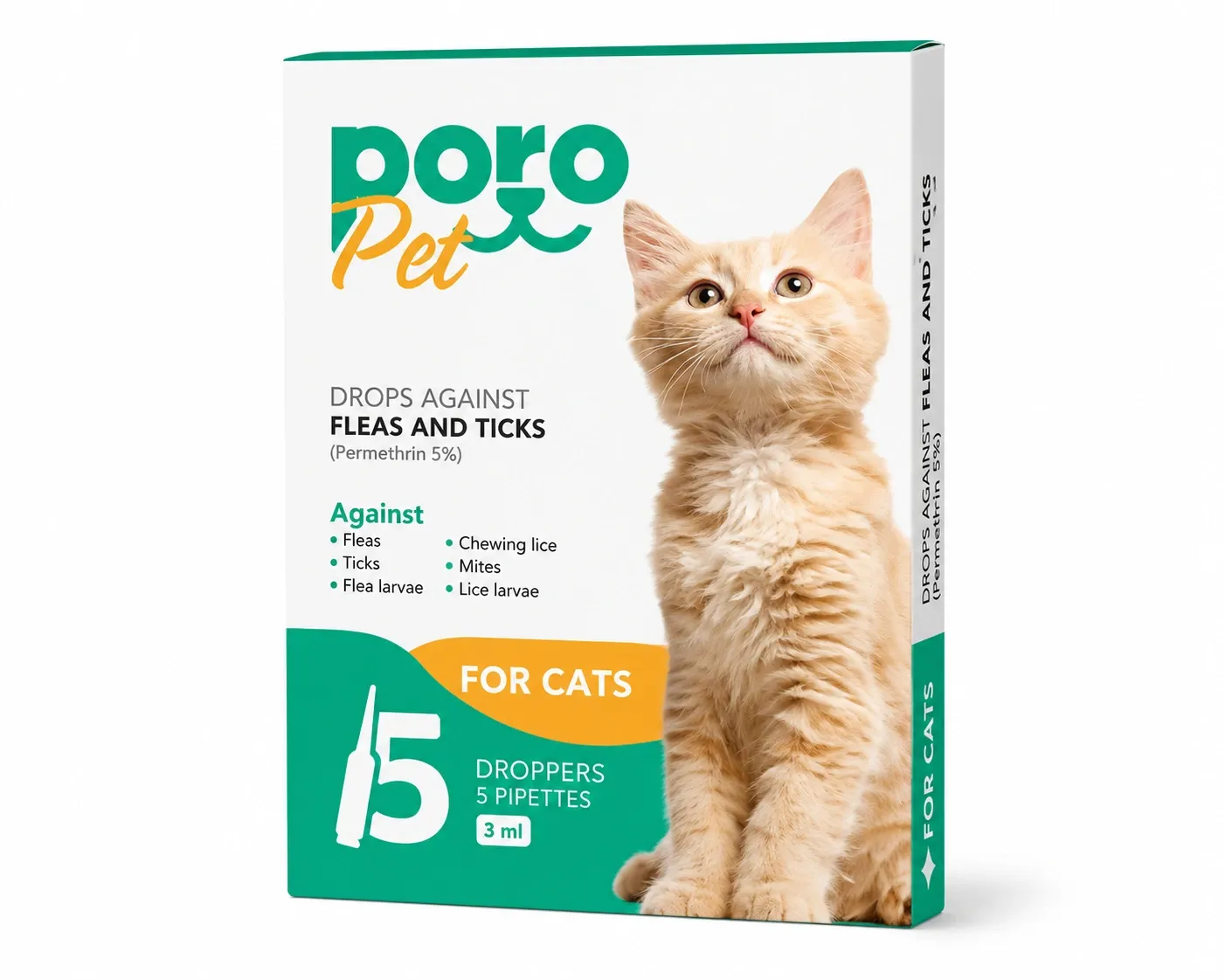 Poro Pet Fleas Solution for Cats - 5 Pipettes