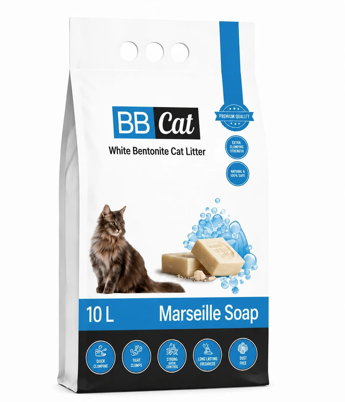BB Cat White Bentonite Cat Litter - Marseille Soap - 10L