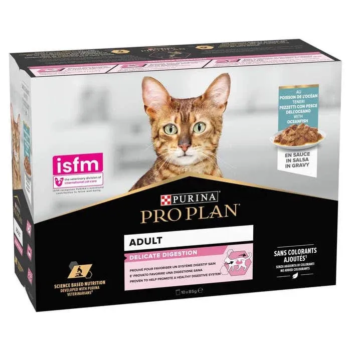 PRO PLAN Delicate Digestion Adult Cat Wet Food with Ocean Fish - 10 X 85gm