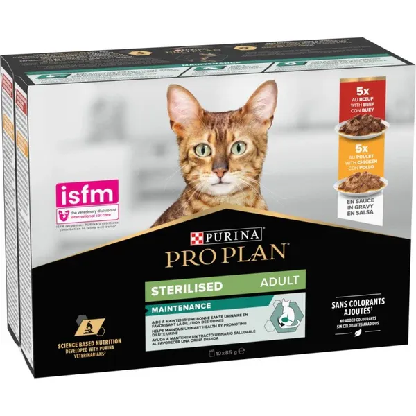 PRO PLAN Beef and Chicken Sterilised Cats Sachets Pack - 10 X 85gm