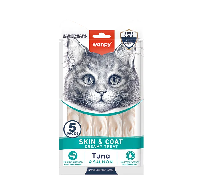 WANPY Skin & Coat Creamy Treat Tuna & Salmon For Cat - 5X14gm