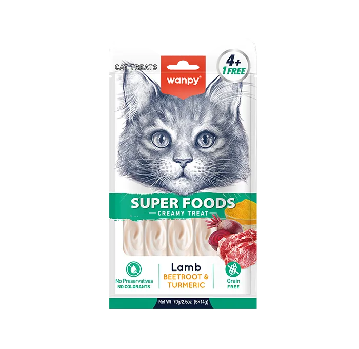 Wanpy Super foods Creamy Treat For Cat Lamb With Beetroot & Turmeric - 5X14gm