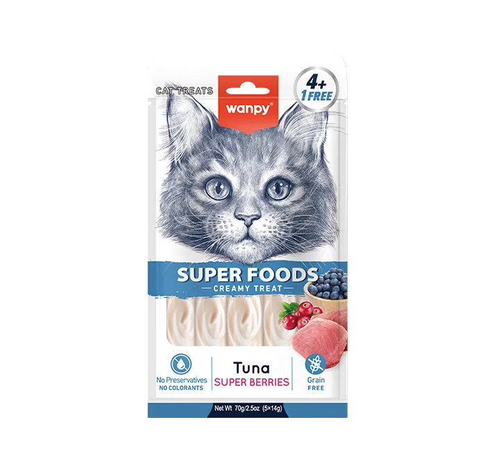 Wanpy Super foods Creamy Treat For Cat Tuna With Super Berries - 5X14gm