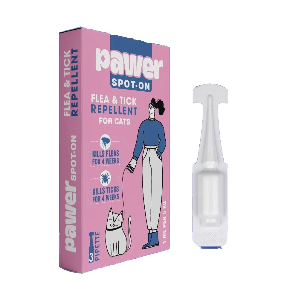 Pawer Spot-On Flea & Tick Repellent for Cats -3 Pippete