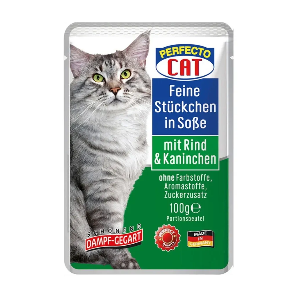 Perfecto Cat Fine Chunks in Sauce with Beef & Rabbit - 100gm