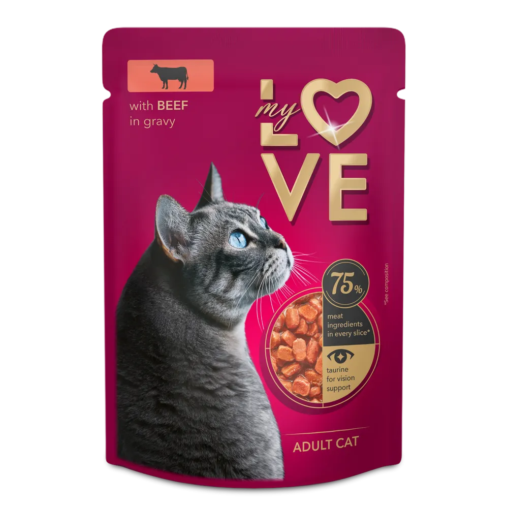 My Love  Adult Cat Wet Food With Beef in Gravy -  85 gm