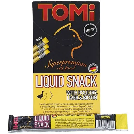 TOMi Liquid Snack for Cat   with Poultry, Liver & Biotin (8x15g)